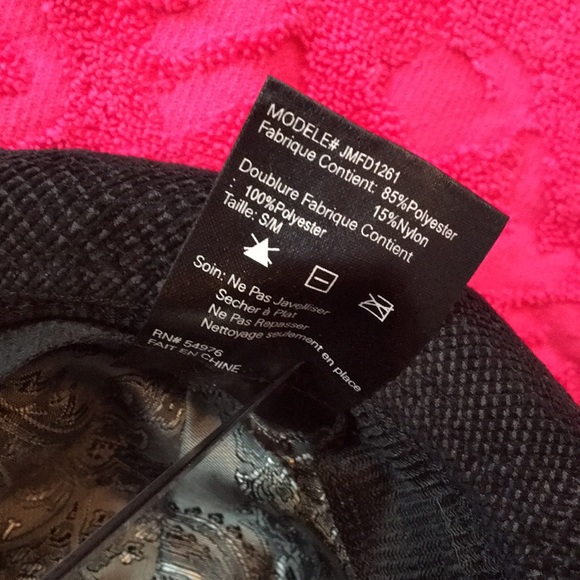 D&Y poly nylon fedora hat S/M black houndstooth cap short brim paisley interior - Picture 7 of 12